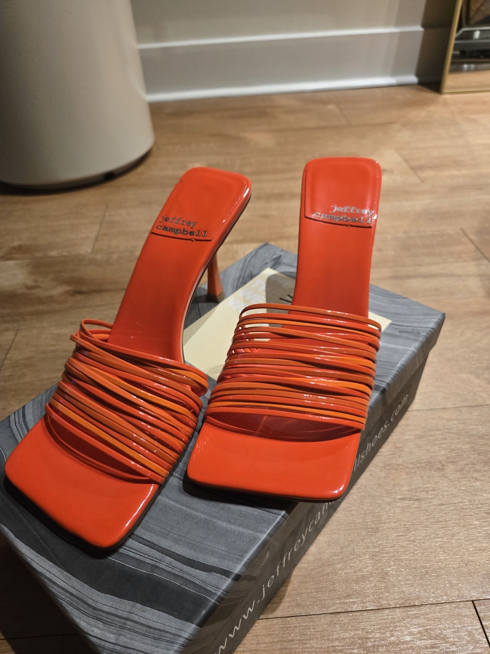 Jeffrey Campbell Orange Strappy Square-Toe Heels